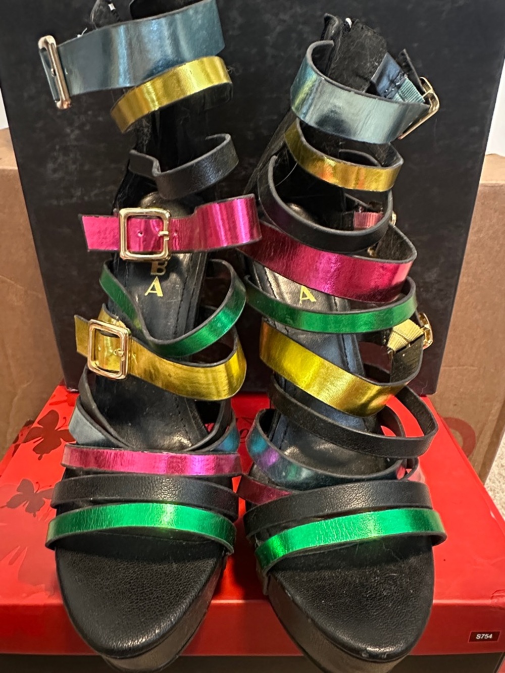 Alba Multicolor Metallic Strappy High Heel Sandal